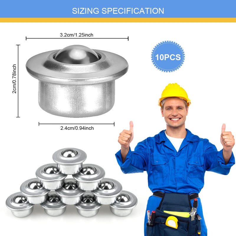 FERCAISH 10 PCS Stainless Steel Roller Ball Transfer Bearing, Universal Rotation Ball Casters Round Ball Transfer Units for Transmission Roller Stand Roller Stand - Image 2